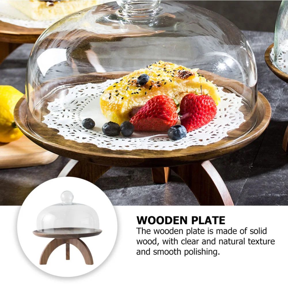 

1Pc Wooden Cake Plate Dessert Fruit Platter with Glass Lid (Assorted Color)