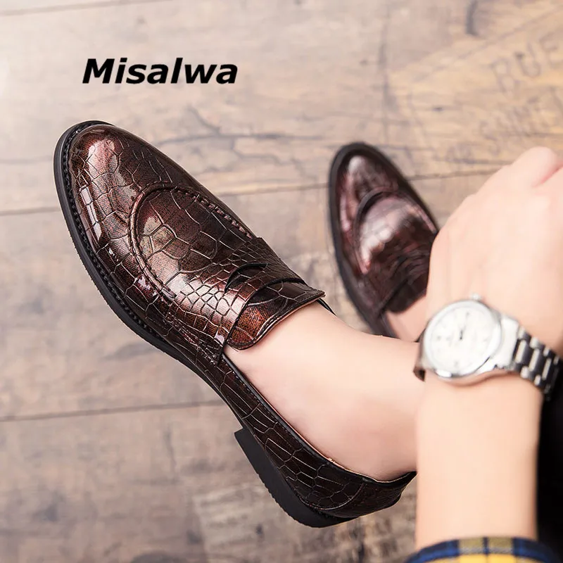 Misalwa Лакированная Кожа Мужские офисные туфли без застежки на простые базовые