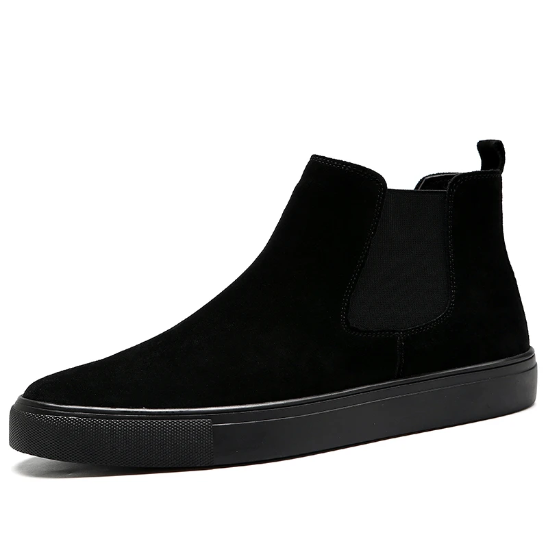 

mens fashion genuine leather boots black flat shoes autumn winter bottes hommes platform chelsea botas de homens ankle bottines
