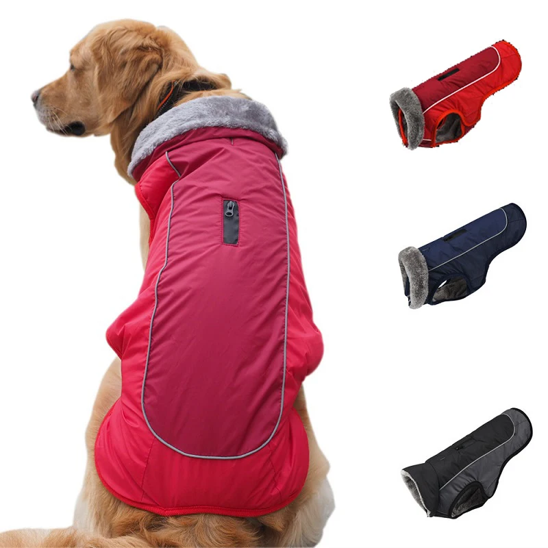 

Winter Warm Pet Clothes Medium And Large Pet Jacket With Harness Pug French Bulldog Waterproof Vest Labrador Dog Reflective Coat