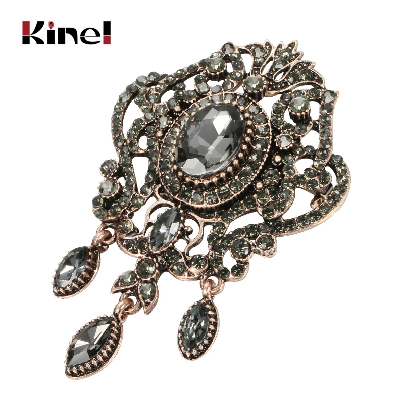 Новое поступление 2020 женские серые Броши Kinel в виде цветка с кристаллами
