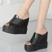 Women Genuine Leather Wedges Slippers Female High Heel Platform Pumps Shoes Open Toe Gladiator Sandals Summer Fashion Sneakers