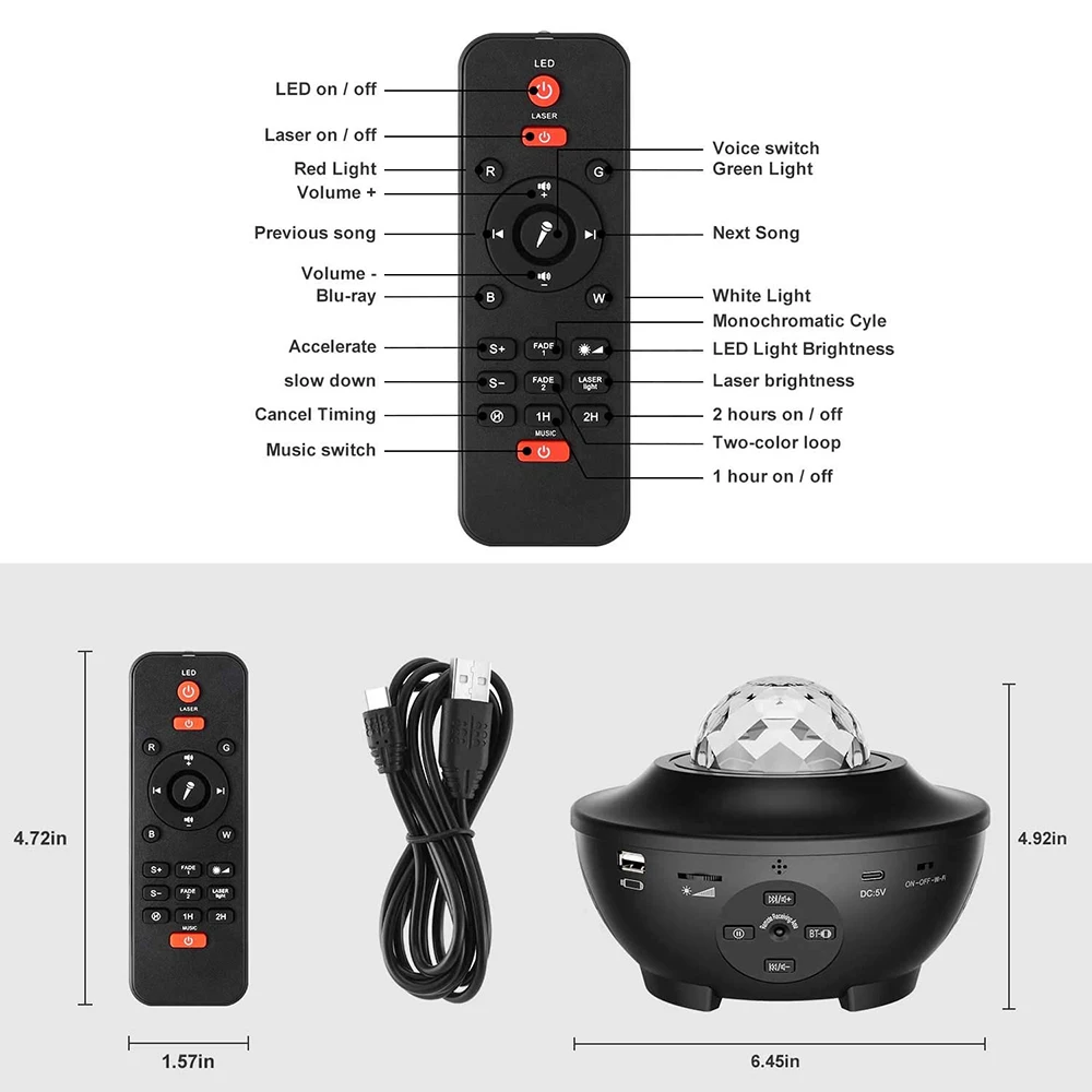 

Starry Sky Light Smart WiFi Galaxy Projector Night Light Alexa APP Control 10-Color Music Player bluetooth Speaker Timer