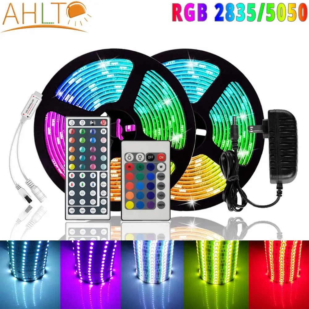 

5M LED Strip Light SMD 5050 2835 RGB IP20 Ribbon Stripe DC 12V Diode Tape IR Controller Adapter Christmas Neon Cord ceiling lamp