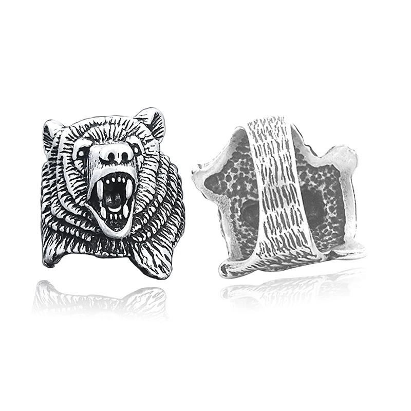 Antique Silver 1 шт., металлическое черное кольцо Викинга, ревущего медведя гризли, Anel, мужские античные кольца в стиле ретро, кольца с животными, полярным медведем, уникальный подарок бойфренду - Цвет основного камня: Antique Silver