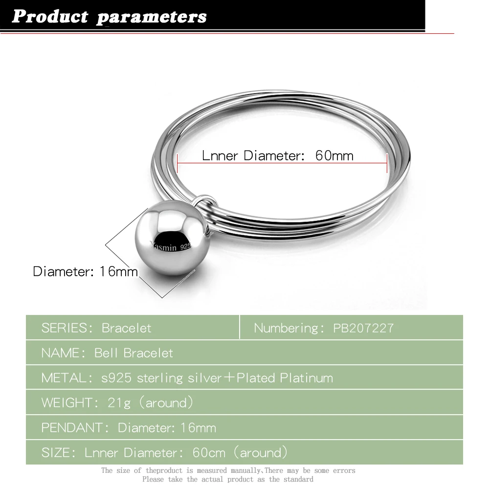 New fashion silver bells Solid 925 sterling 3 combination bracelets women ball pendant bracelet Charming lady jewelry | Украшения и