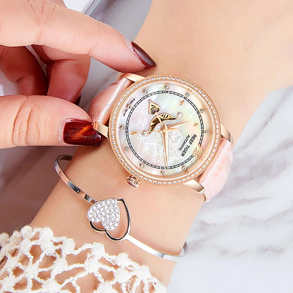 Reef Tiger/RT дизайнерские модные женские часы Reloj Mujer с бриллиантовым циферблатом