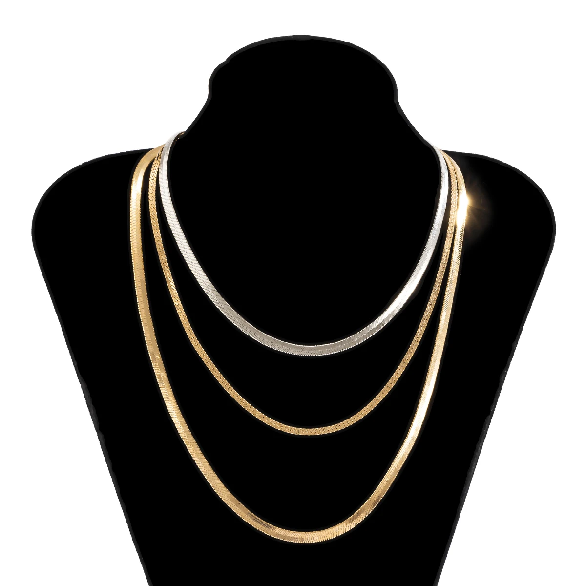 

2021 Layered Flat Blade Snake Chain Choker Necklace Gold Sliver Color Herringbone Chokers Link Chains for Women Neck Jewelry