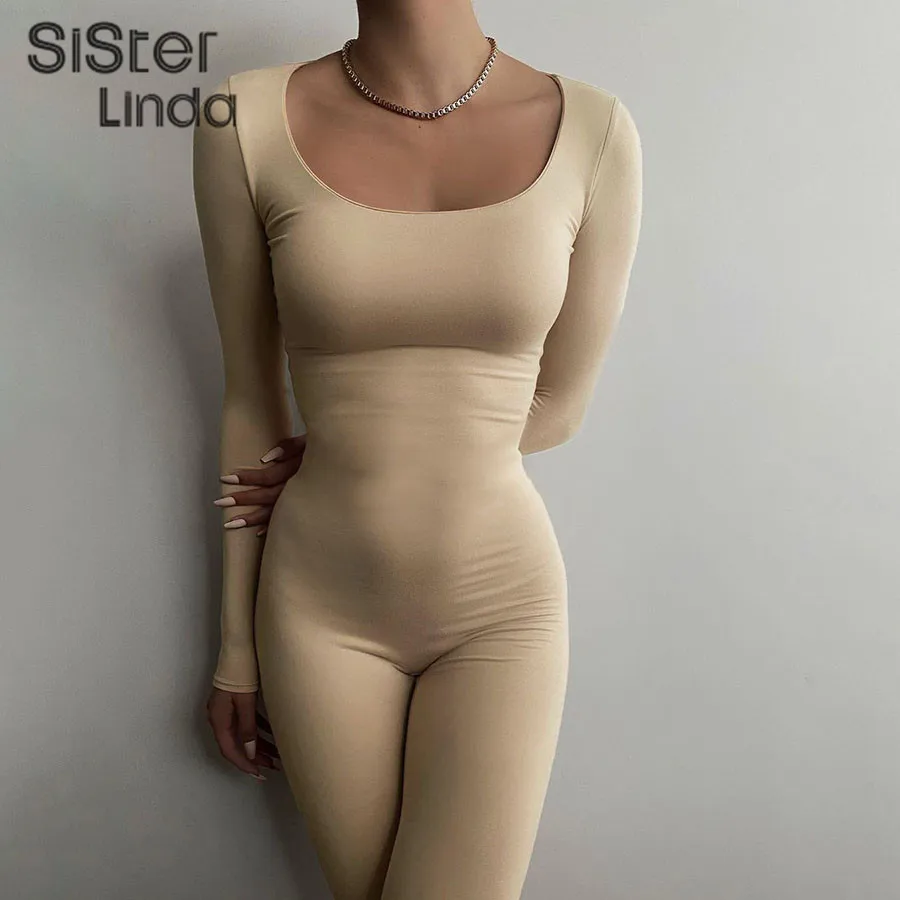 

Женский комбинезон для фитнеса Sisterlinda, Осенний Облегающий комбинезон с длинным рукавом, тянущийся комбинезон с круглым вырезом для трениро...