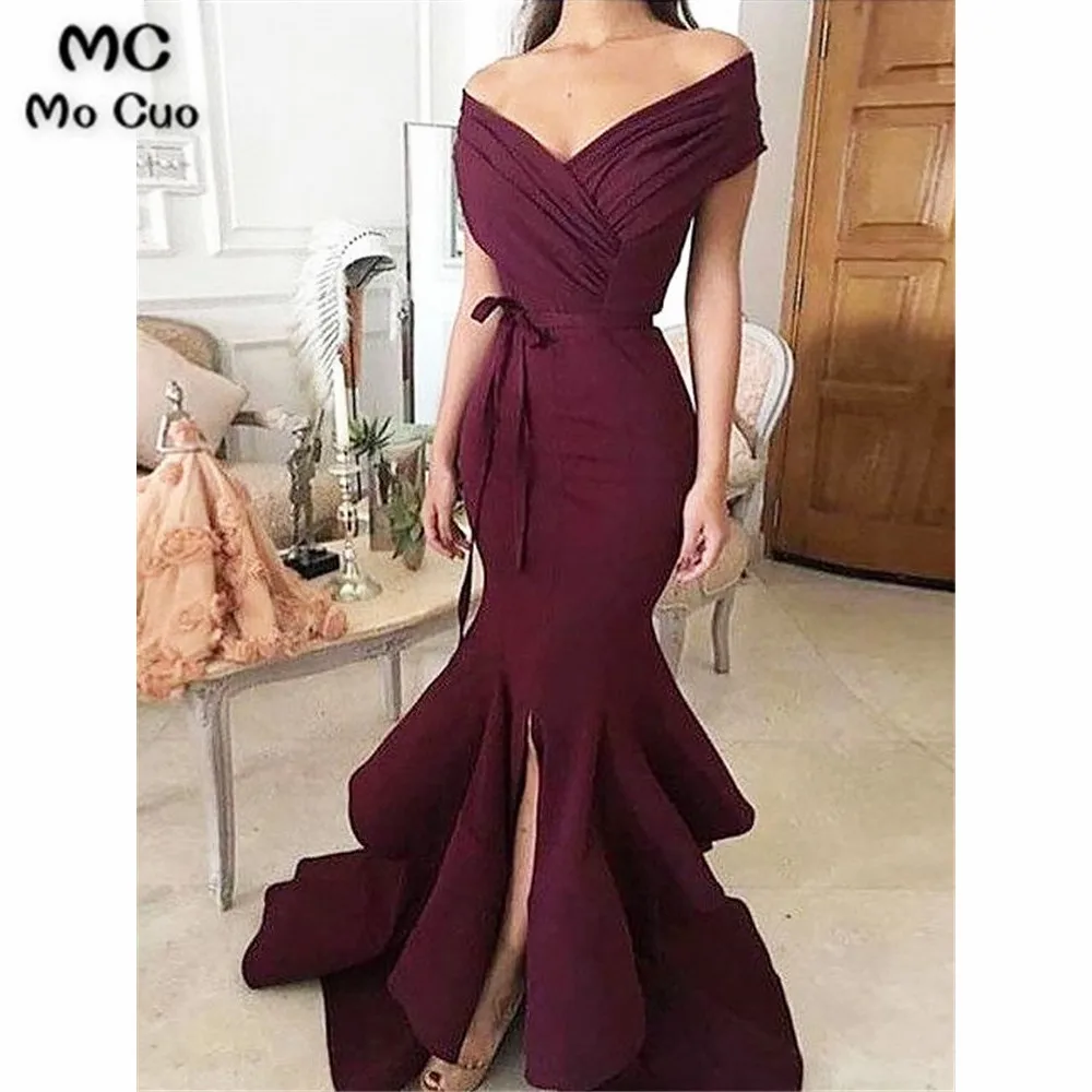 

Elegant Mermaid Prom Dress Long Evening Dresses Ruffles Short Sleeve Elastic Satin Sweep Train Formal Evening Gowns Prom Dress
