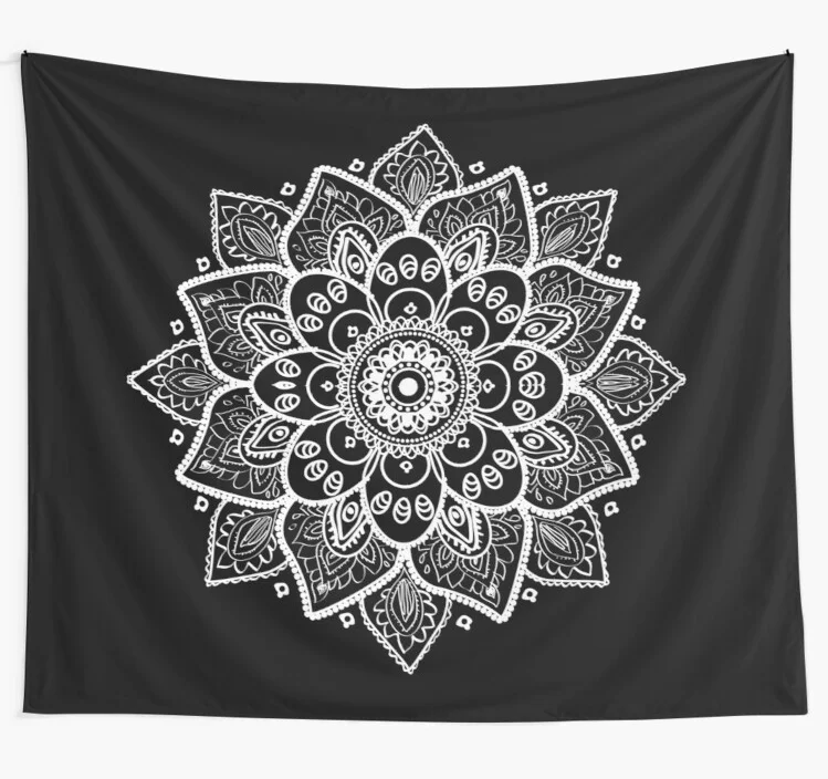 

White Ornate Floral Mandala Tapestry Boho Mandala Tapestries Witchcraft Wall Tapestry Print Hippie Wall Hanging Blanket