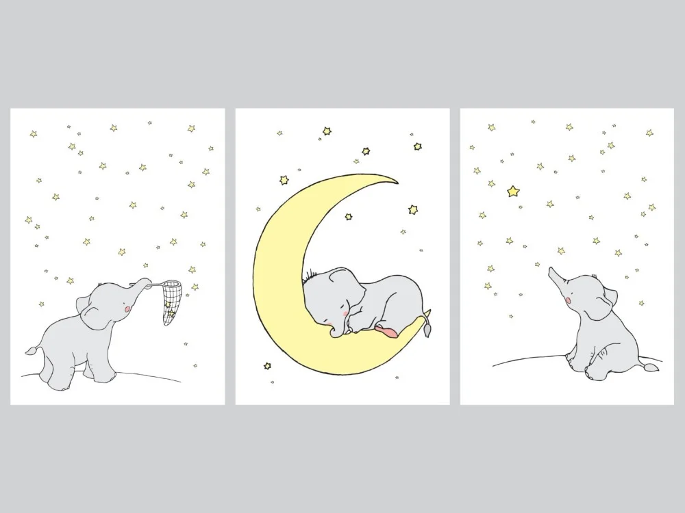 

Wall Art Canvas Painting Cartoon Elephant Wall Picture Prints Cute Animals Elephant Koala Print Poster Baby Room Decor