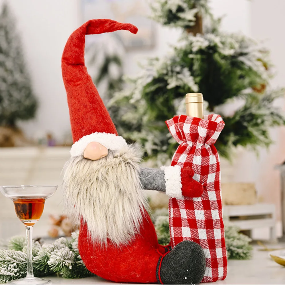 

Christmas Wine Bottle Decorative Cover Adorable Wine Bottle Santa Claus Hat Sweater Bottle Bags For Xmas Party Personalized