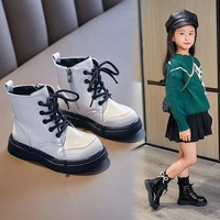 britain style students ankle boots for boys solid black autumn new thin cotton girls glossy waterproof side zip tide boots pu