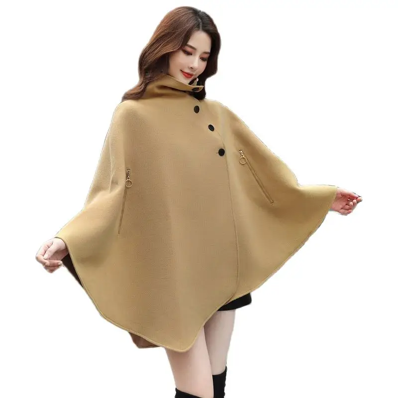 

2021new Woollen Jacket Women's Cape shawl woollen coat black cape for women poncho sweater faux fur shawl ponchos cloaks women