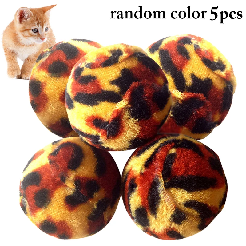 Cat Ball Plush Pom 5PCS Mini Leopard Print Toy Balls Kitten Chewing Toys Interactive Chasing Pet Supplies | Дом и сад