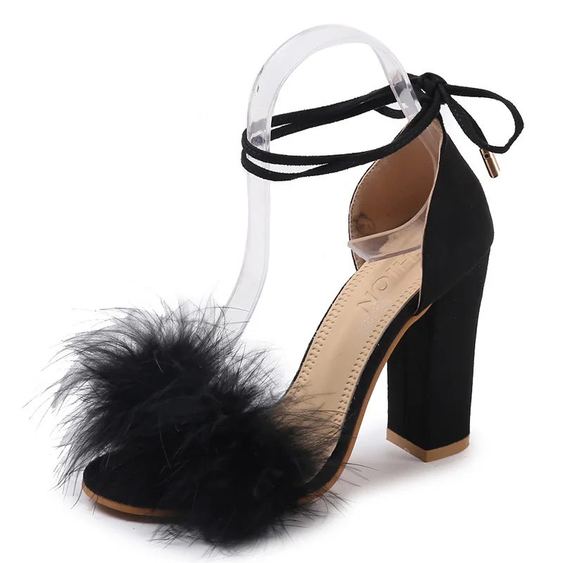 

Summer fish mouth big size wool high heel shoes thick heel sandals Roman shoes women's shoes