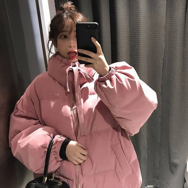 Plus Velvet Warm Down Jacket Autumn and Winter New Cotton Jacket Loose Simple Wild Fashion Trend Long-sleeved Down Jacket