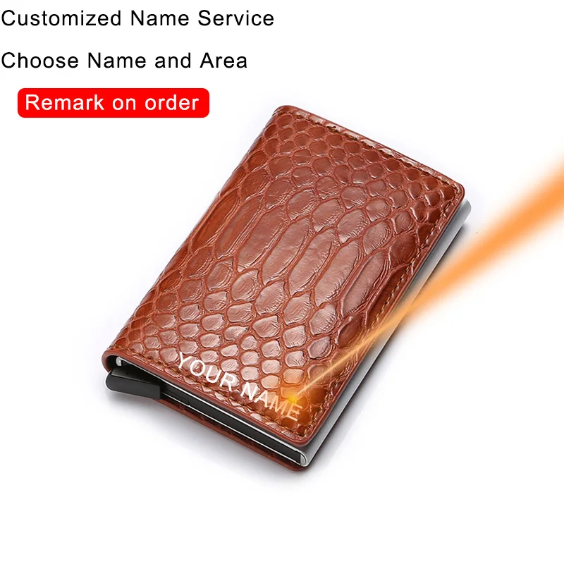 brown(Name Service) RFID визитница, мужские кошельки, тонкая карта, сумки для денег, черный мужской кошелек, маленький кожаный бренд, тонкие мужские кошельки из змеиной кожи - Цвет: brown(Name Service)