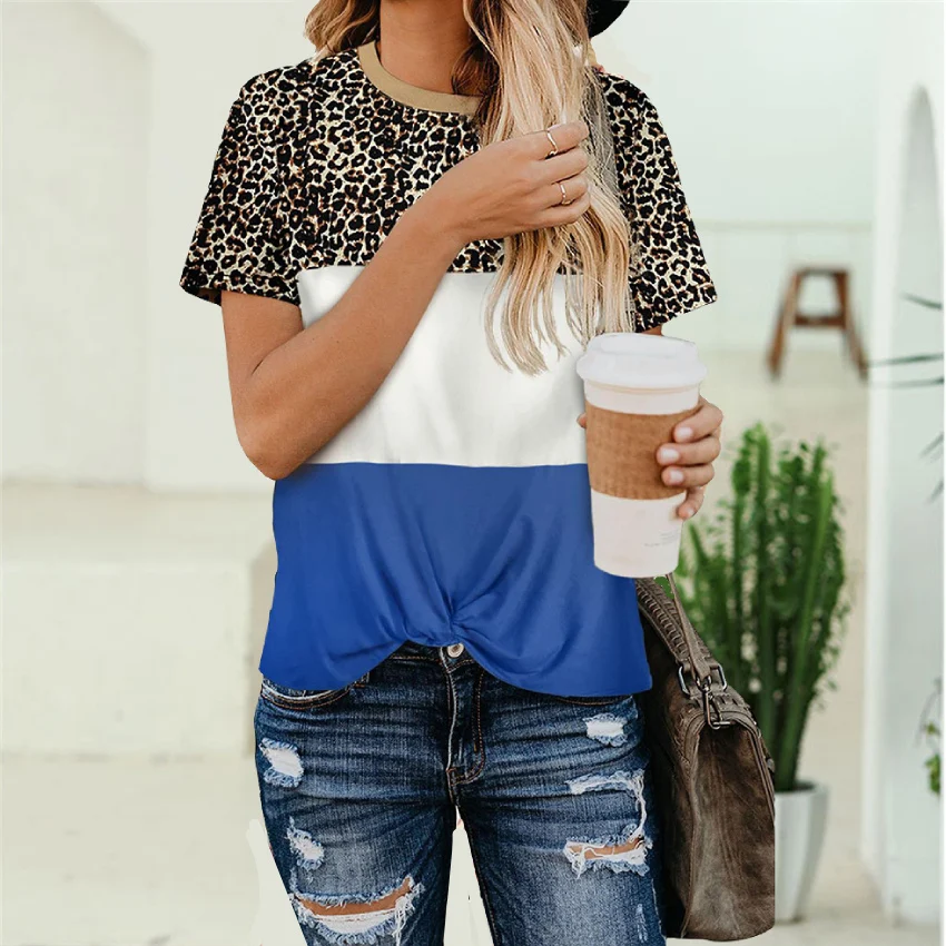 Женская футболка с леопардовым принтом летняя и повседневная коротким рукавом