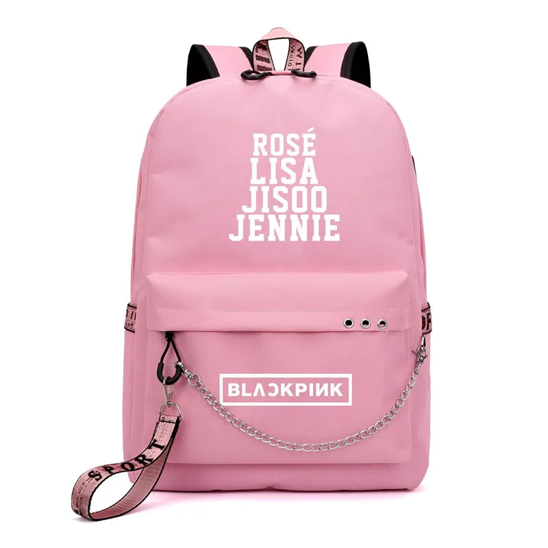 Love BlackPink Rose Lisa Fans USB Рюкзак Школьная Сумка Черный Розовый Mochila дорожные сумки рюкзак с цепочкой для ноутбука USB порт для наушников