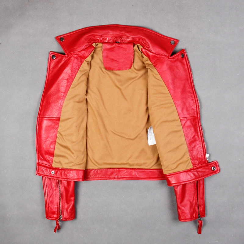 Осенняя женская короткая мотоциклетная куртка из натуральной овечьей кожи