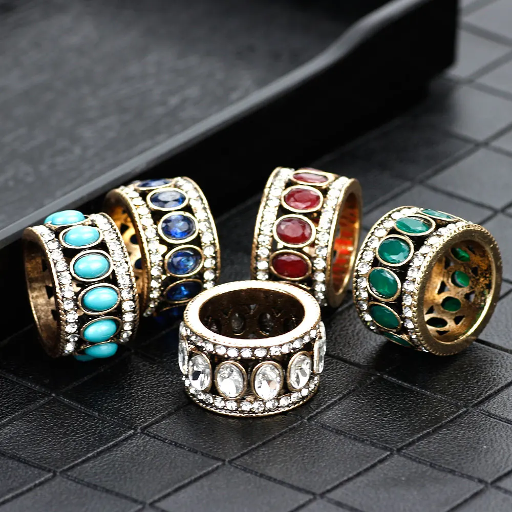 Sunspicems Retro Oval Crystal Caesar Ring Antique Gold Color Ethnic Banquet Jewelry Turkish Single Row Stone Design Family Gift | Украшения