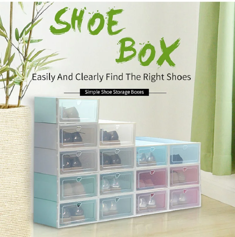 

6PCS Fold Shoe Boxes Plastic Storage Box Combination Shoe Cabinet thickened dustproof shoes organizer box superimposed shoe Box