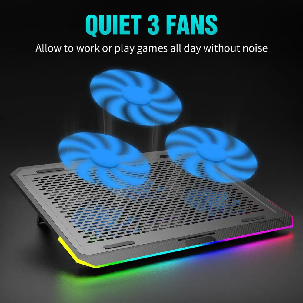 HAVIT RGB Laptop Cooling Pad for 15.6-17 Inch with 3 Quiet Fans and Touch Control Pure Metal Panel Portable Cooler | Компьютеры и офис