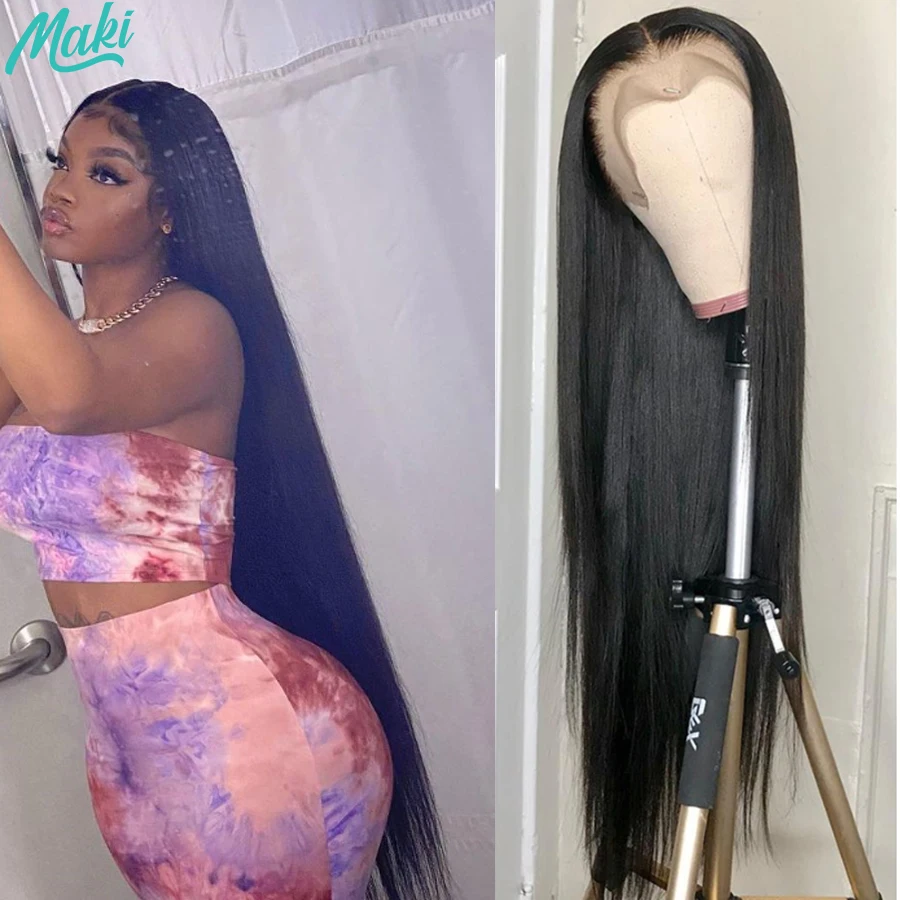 Maki Pre Plucked Hair Wig Long Brazilian Straight Cheap Human Hair Wigs For Black Women Black Wig 13x4 Lace Front Human Hair Wig
