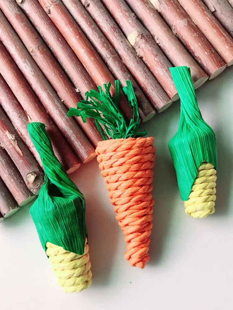 

Hamster Rabbit Chew Toy Bite Grind Teeth Toys Natural Pet Chewing Toys Set Corn Carrot Woven Balls For Tooth Toy Pet Supplies