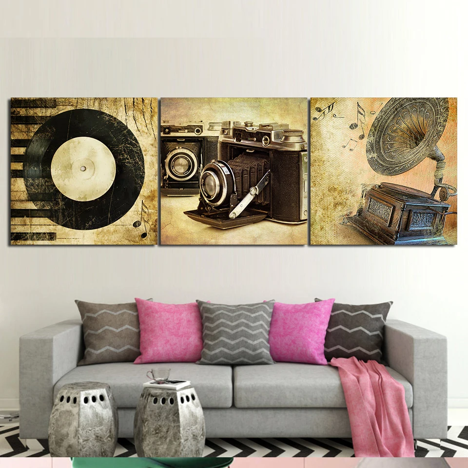 

Triptych 3 Pieces Diamond painting Retro musical instrument Diamond Embroidery 5d modern decor painting square round drill WW335
