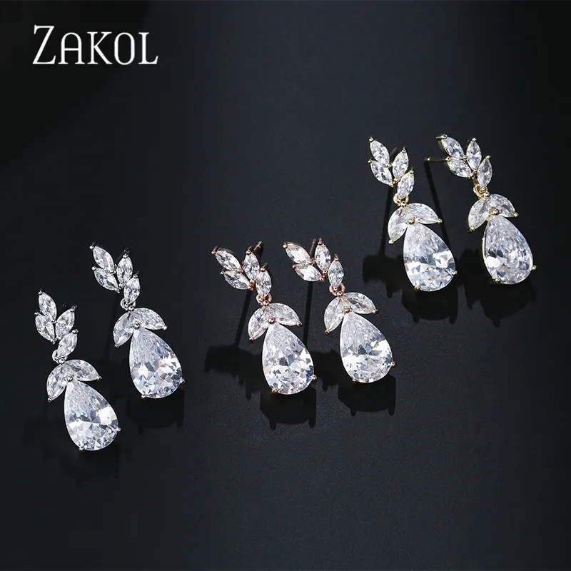 Элегантные серьги подвески ZAKOL в виде Золотой ветки капли воды Свадебная