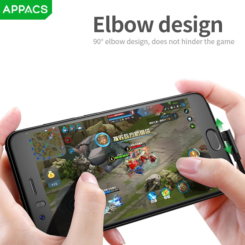 Кабель Micro USB APPACS 90 градусов 2 4 А плетеный кабель для быстрой зарядки и передачи