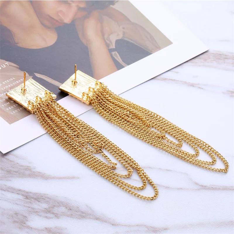 SOUQ New Geometric Charm Drop Earrings Long Crystal Tassel Chain Shiny Zircon Dangle Earring For Women Jewelry Gift Brinco | Украшения и