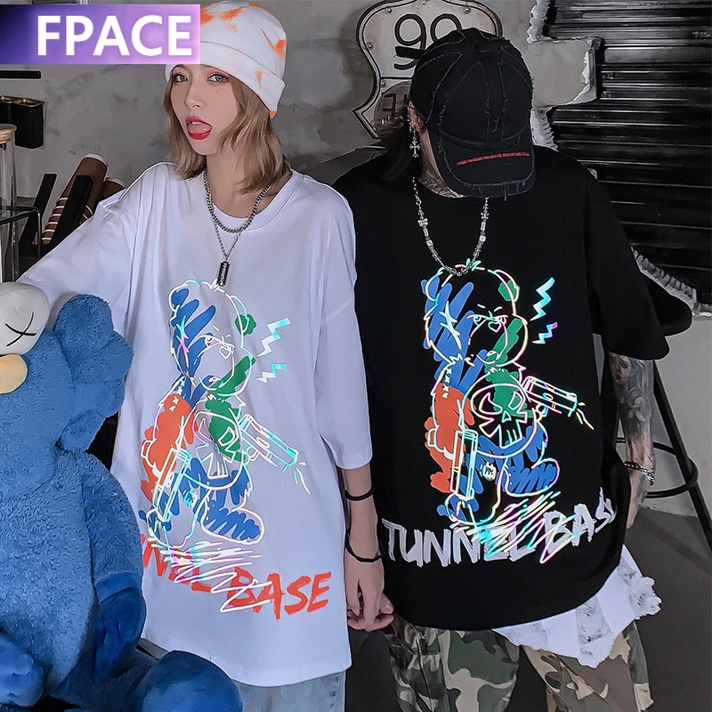 

FPACE Graffiti Tee Man Short Sleeve Summer Loose Streetwear men T Shirt Funny Graphic Casual Men Tshirt Large Size Oversized