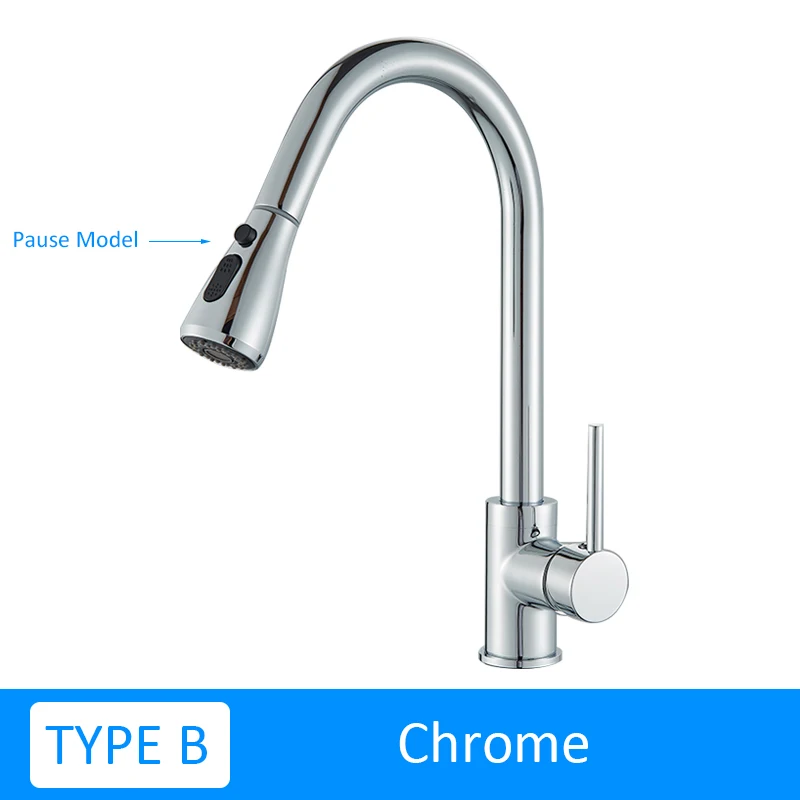 TYPE B Chrome Quyanre хромоникель вытяжной кухонный кран с одной ручкой Смеситель кран H/C кухонный смеситель для воды кран для паузы воды кухонный кран - Цвет: TYPE B Chrome