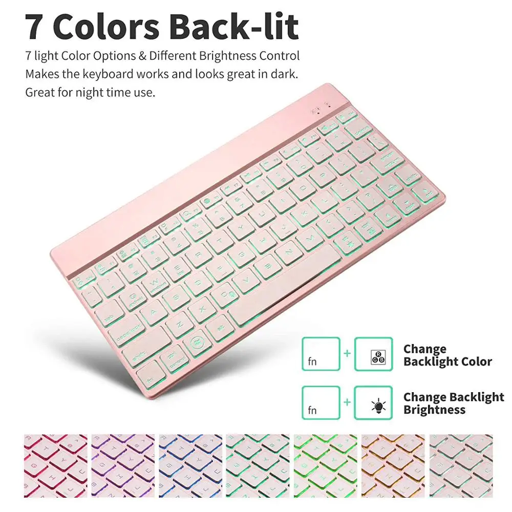 Ультра тонкая алюминиевая клавиатура с подсветкой 7 цветов беспроводная bluetooth