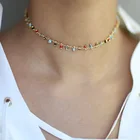 Ожерелье женское короткое с круглой подвеской, Модный чокер с разноцветными хрустальными бусинами, регулируемое ювелирное изделие для вечеринок