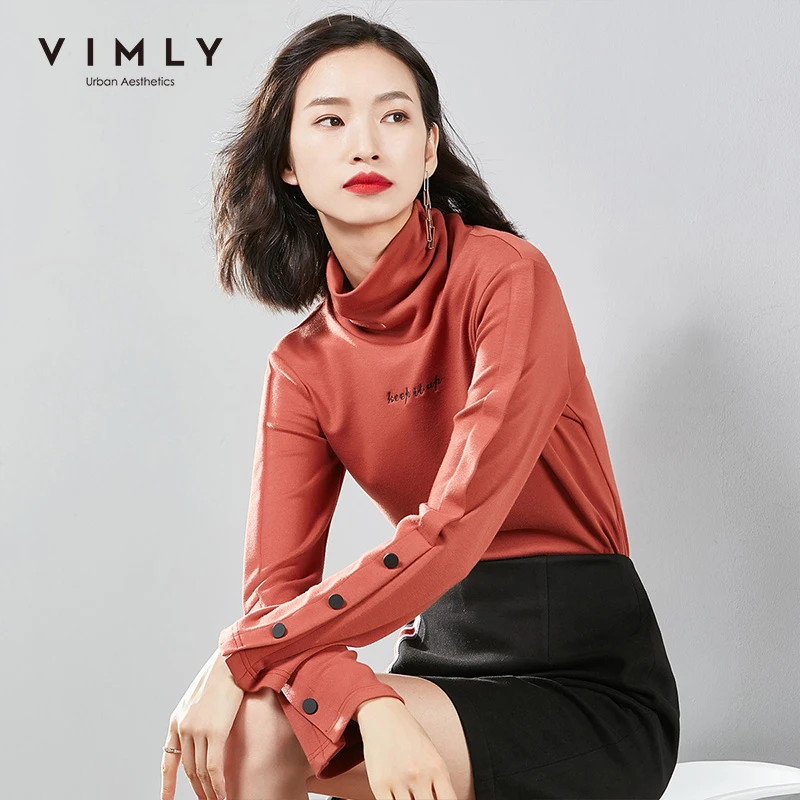 Vimly 2020 Осенняя Женская водолазка с длинным рукавом модная футболка буквенным