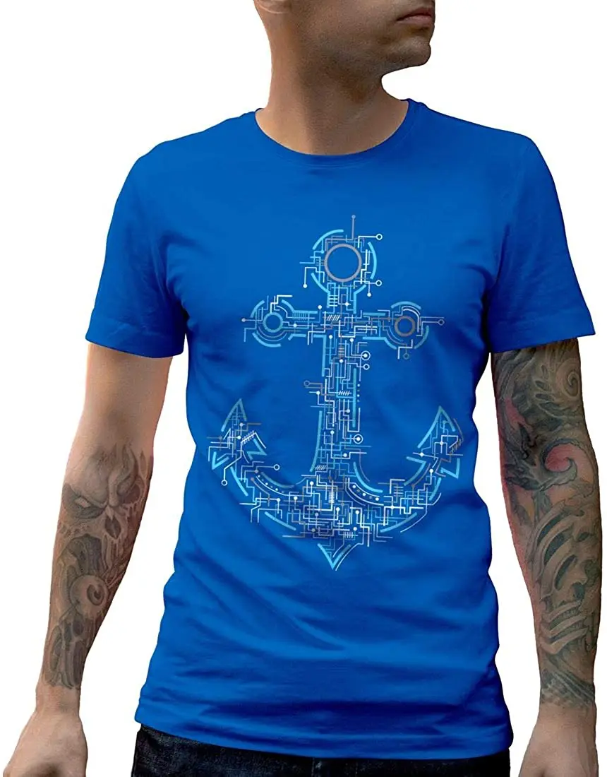 

Electric Anchor Navy Mens Crew Neck T-Shirt New Arrivals Tee Summer 2020 Pure Cotton Breathable Short Sleeve Tshirt