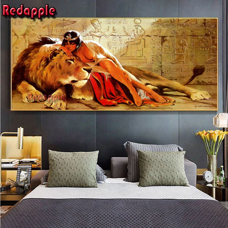 

Алмазная 5D картина «Девочка и лев в Древнем Египте», вышивка крестиком, квадратная/круглая Алмазная вышивка, стразы, украшение для дома