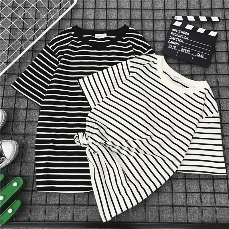 

T-shirt Women Summer Clothing Korean Style Ulzzang Harajuku Striped Short Sleeve T-shirts Woman Casual Basic Shirt Top