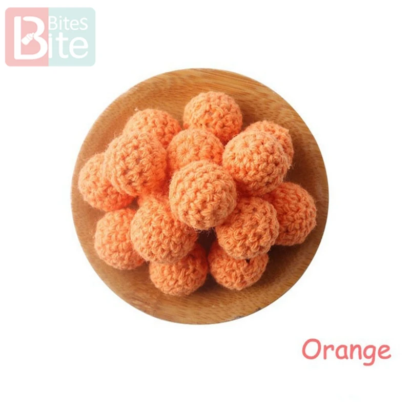 Orange Кусачки 20шт 20 мм деревянное вязание крючком детский Прорезыватель вязаные бусины пустые DIY цепочка для прорезывания зубов подарки Детские товары Bpa бесплатно - Цвет: Orange