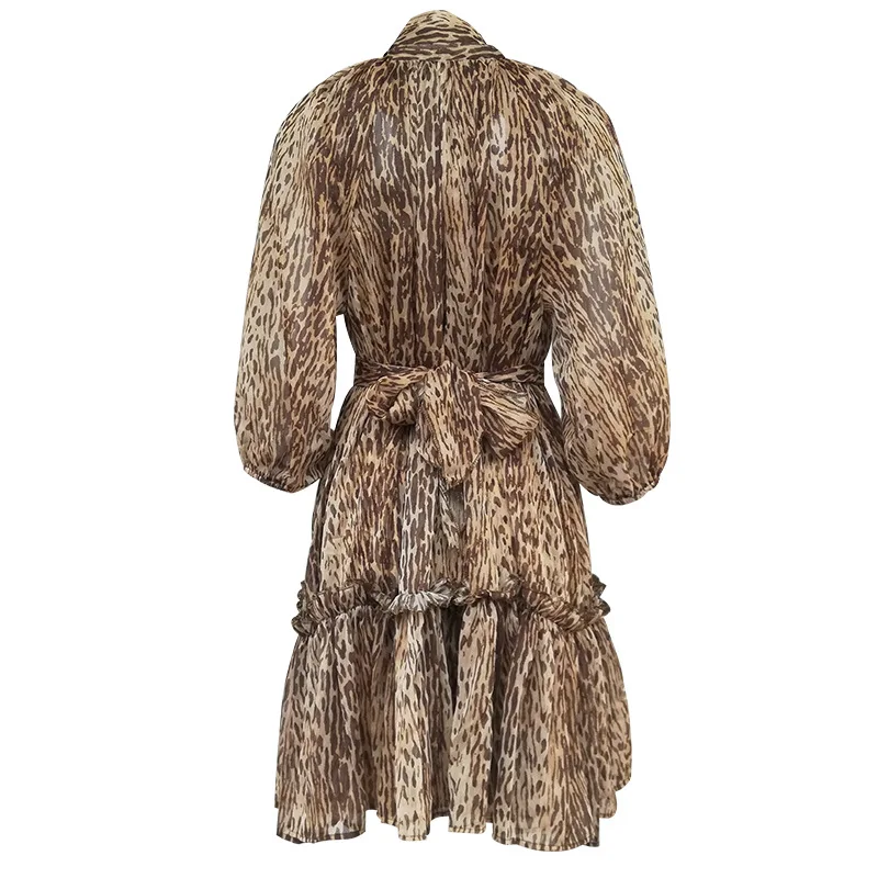 Леопардовое Платье женское винтажное подставка с воротником осеннее платье 2019
