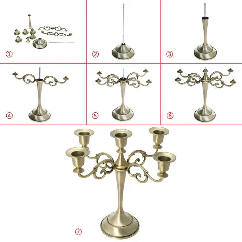 

Серебряный/золотой/черный/бронзовый металлический подсвечник с 5 держателями подсвечник канделябр на подставки свадебное украшение для до...