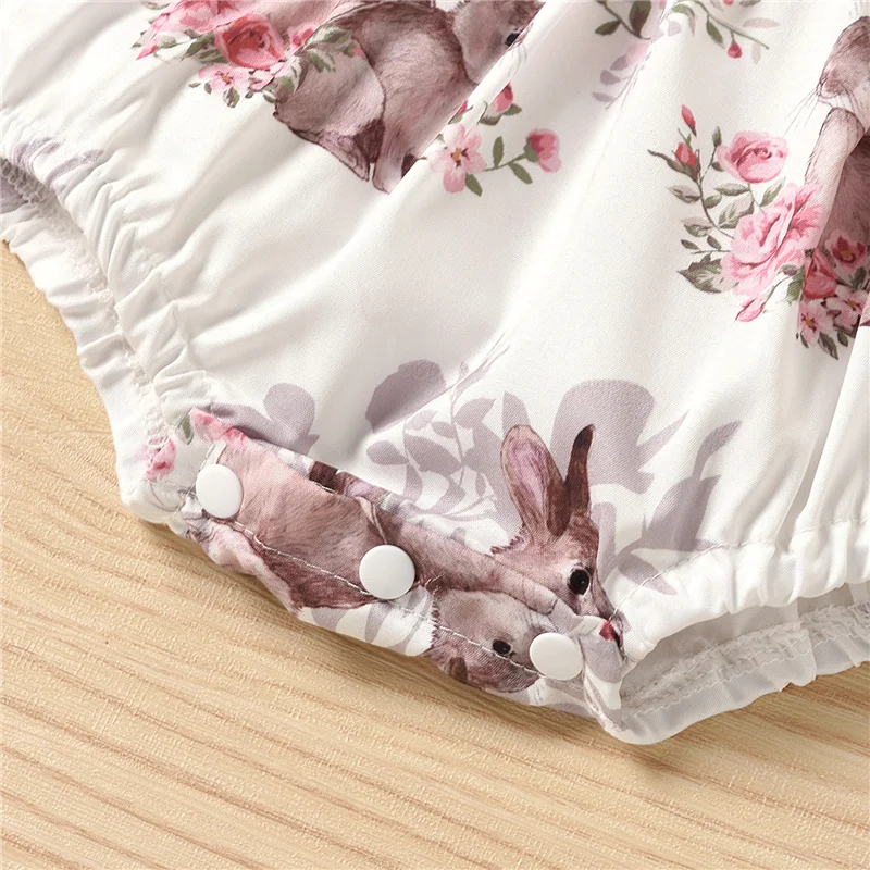 

0-24Month Newborn Baby Girls Rabbit Flower Printing Bodysuit,Toddler Infants Girls Sleeveless O-Neck High Waist Suspender Romper