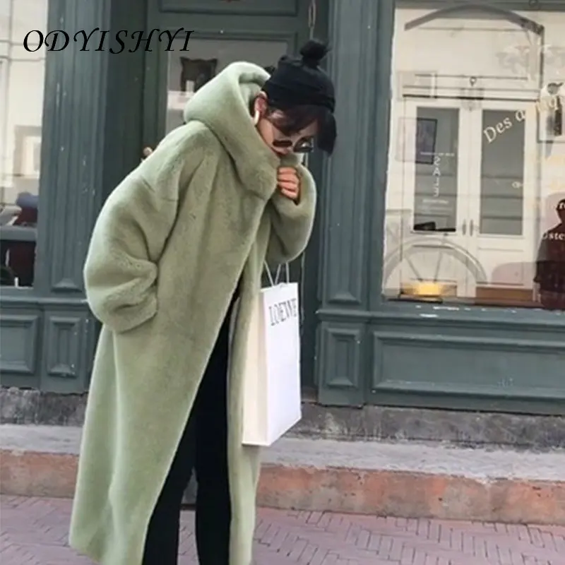 

2020 New Imitation Mink Velvet Luxury Faux Fur Coats Parkas Women Winter Thick Loose Warm Outwear Plush Hooded Jacket Female