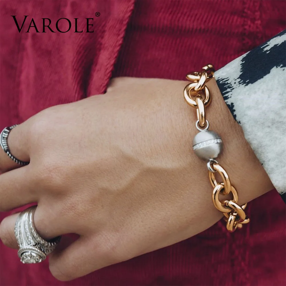 

Can open Punk Thick Chain Bracelet with Ball Gold Color Bracelets For Women Fashion Jewelry Party Gift