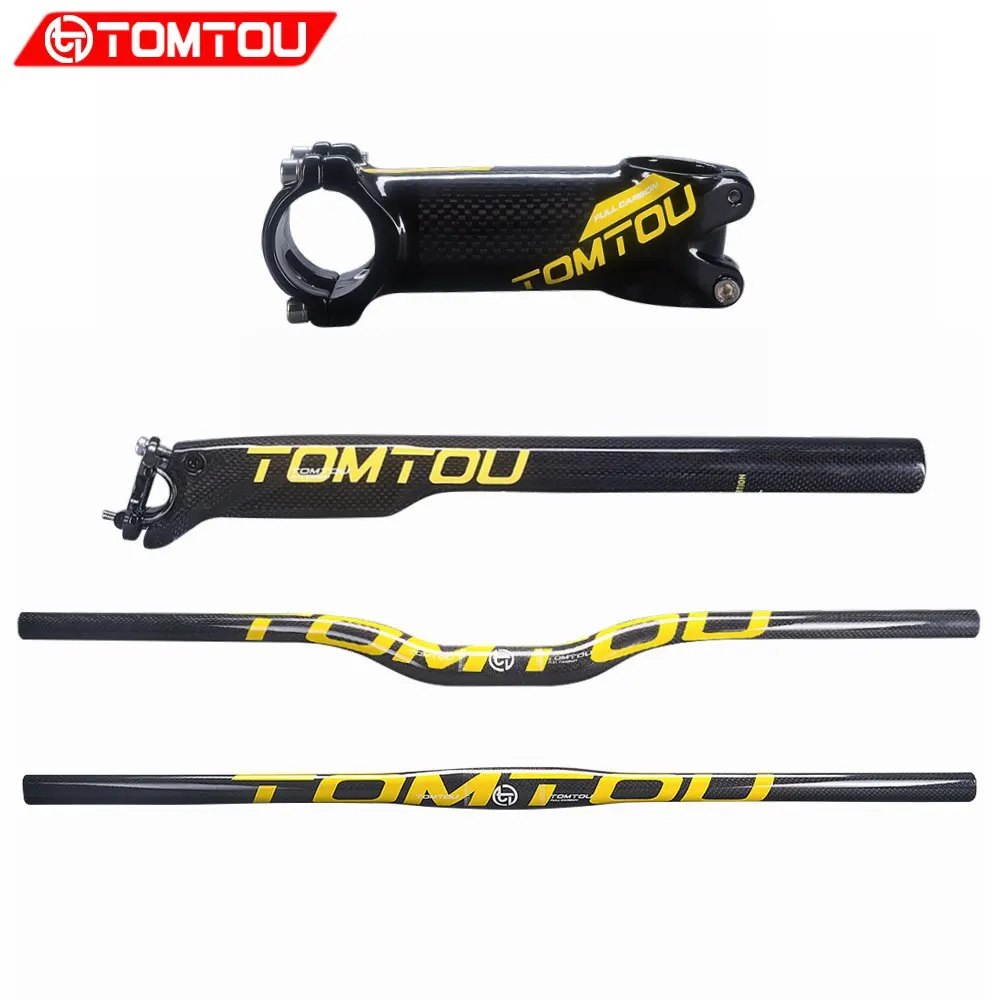 TOMTOU желтый глянцевый 3K карбоновый руль MTB велосипедный набор плоский +